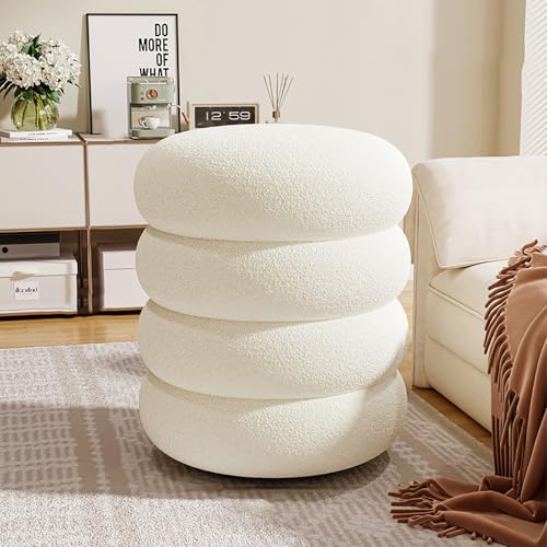 Tabouret rond rembourré blanc petit pouf de coiffeuse salon