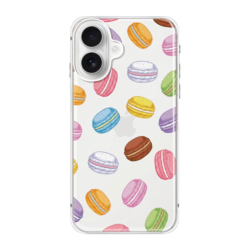 Blingy's For Iphone 17 Case, Cute Macaron Pattern Dessert Style Sweet Food Design Transparent Soft Tpu Protective Clear Case 6.3 Inch (Macaron Style)