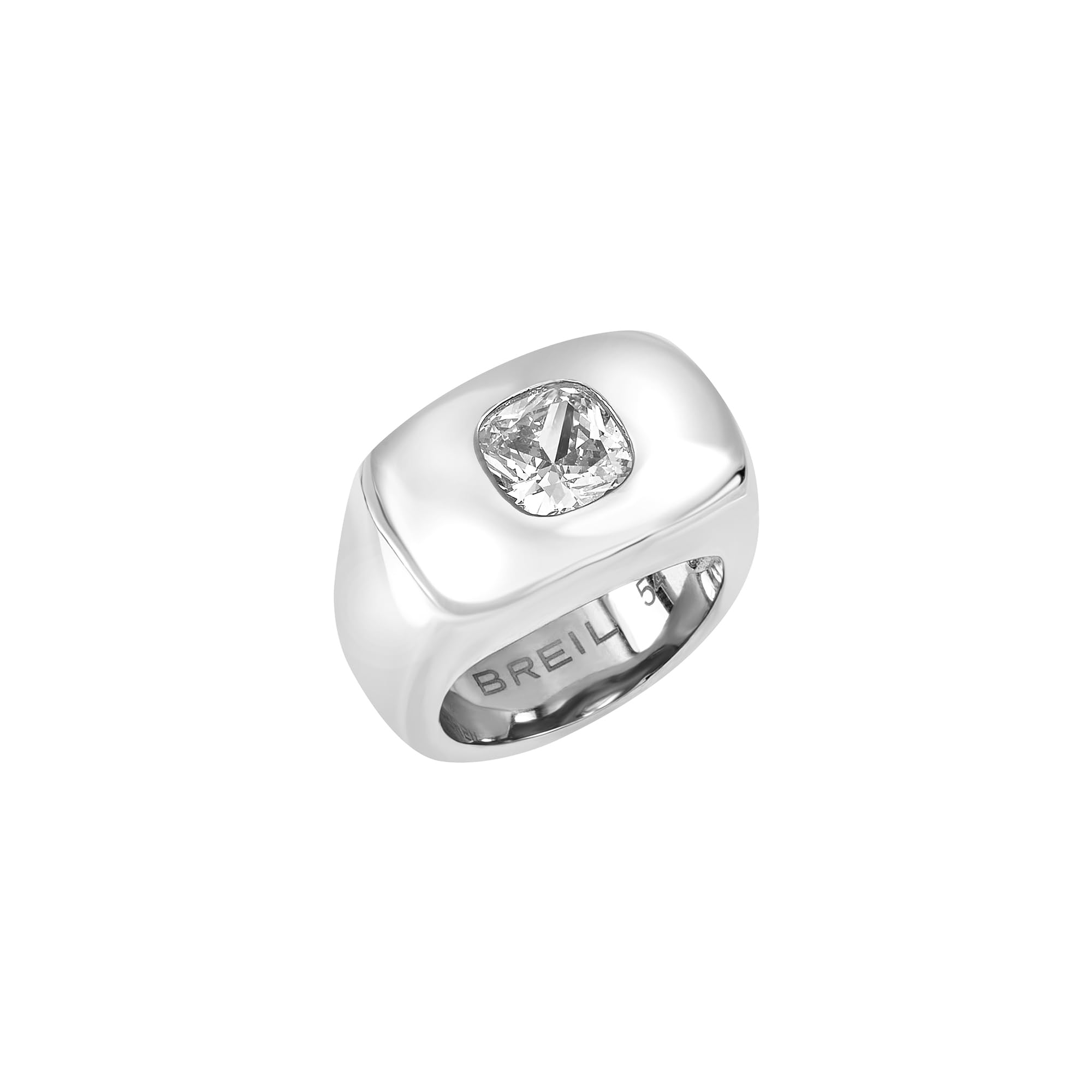 Breil, Colección Stylize, anillo de mujer, anillo rectangular de acero pulido con circonita cúbica, disponible en talla 14-18-20, idea de regalo para mujer, 14, Funda, Circonia cúbica