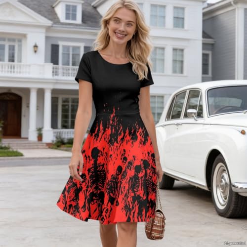 Image of AFPANQZ Womens Casual Summer Lightweight Vintage Dress Short Sleeve Midi Dress Knee-Long Luxury Formal Dress