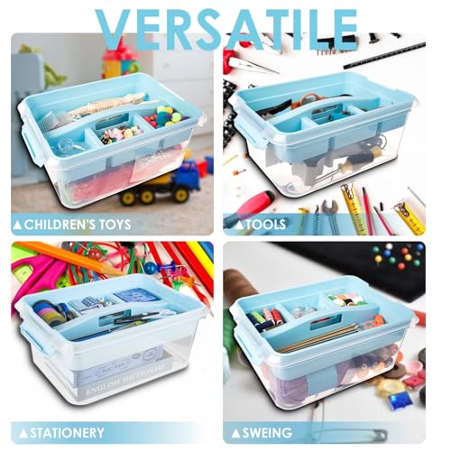 Image of 20 QT Plastic Storage Box with Removable Tray, Portable Craft Organizers and Storage Bins with Lid, Clear Art Storage Container for Organizing Sewing, Crayon, Tool, Playdoh (Blue)