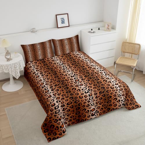 Image of Feelyou Kids Leopard Comforter Queen for Kids Boys Girls Black Brown Bedding Set Cheetah Print Comforter Set Leopard Stripes Duvet Set 3Pcs