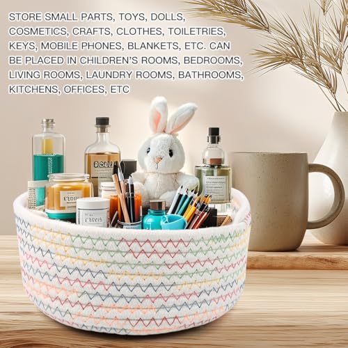 2er Set Aufbewahrungskorb Baumwollseil Geflochten runde körbchen organizer körbe Geflochte Aufbewahrungskorb für Badezimmer Wickeltisch Zubehör Flechtkorb Baumwolle Deko Kinderzimmer Spielzeug