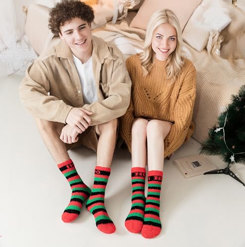 Gilbins 12 Pairs Mens Christmas Holiday Fuzzy Socks with Grips Non Slip Skid Slipper Fluffy Hospital Winter Crew Sleep Socks3