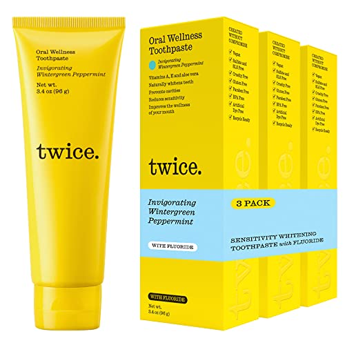 Twice Remineralizing Toothpaste - Whitening Toothpaste For Sensitive Teeth - Sls Free With Fluoride - Cavity Protection - (Wintergreen And Peppermint Toothpaste) (3-Pack) #TOP4