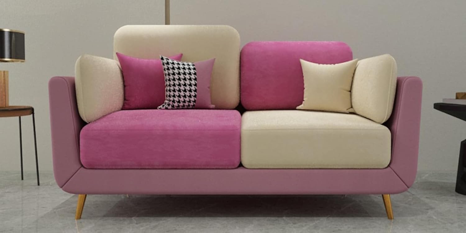 Velvet Contemperory Sofa Couch with Cushion Chaise Lounge Sectional Perfect for Living Room & Bedroom Guests Home & Office (2 Seater Pink & Beige)
