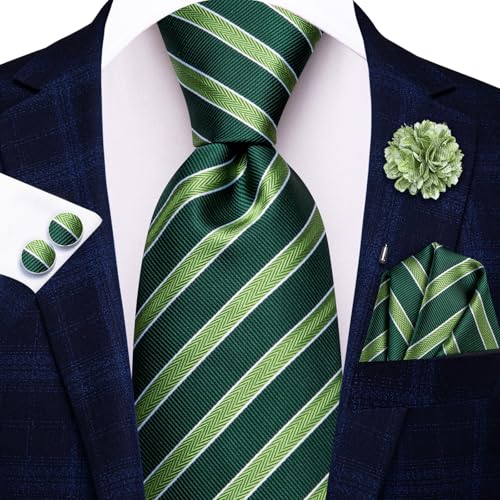 Image of Hi-Tie Mens Paisley Floral Striped Ties Set Silk Necktie and Lapel Pin for Men Pocket Square Cufflinks Set Business Wedding