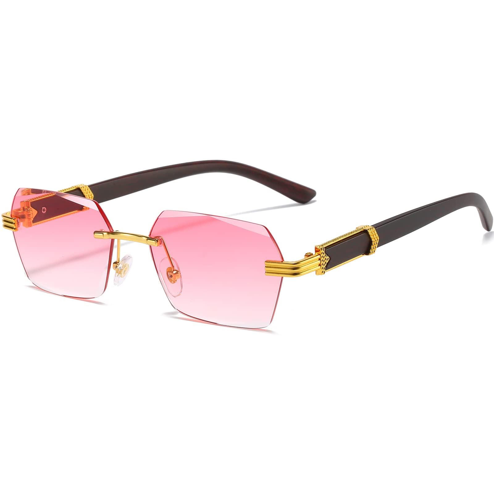Frameless Sunglasses, Pink Frameless Rectangle Sunglasses, Retro Unisex Vintage Rimless Sun Glasses – Fashion Tinted UV Protection Shades for Beach Vacation Music Festivals-image-8