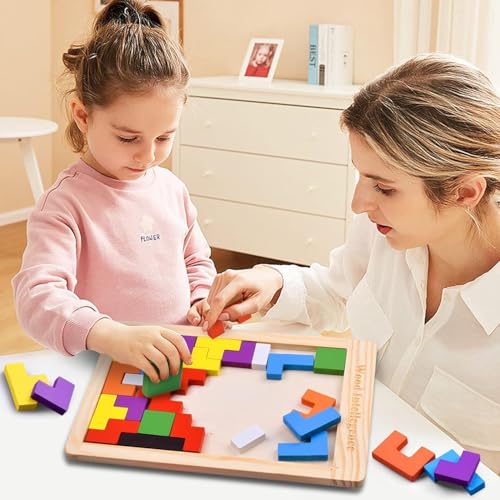 Image of Wooden Russian Blocks Set of 40 Pieces for Kids Adults, Wood Intelligence Puzzle for Ages 3-8,Wooden Puzzles Brain Teasers Toy Educational Gift for 7-10 Years