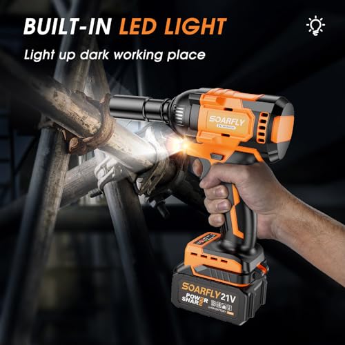 SOARFLY Cordless Impact Wrench, 1/2 Impact Gun, 20V Impact Driver, Max Torque 410ft-lbs(550N.m) Brushless Motor Electric Wrench with 4.0Ah Battery, 1 Fast Charger, 6PCS Sockets, 1 Extension Bar