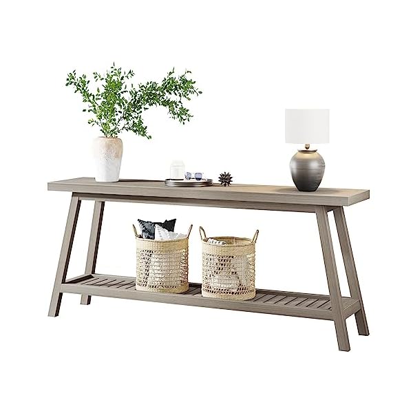 LITTLE TREE Farmhouse Console Entryway 70.8 inches Wood Hallway Sofa Table with Sturdy Legs, Grey