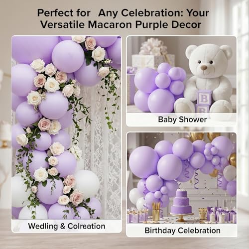 Image of Pastel Purple Lilac Balloons, 114pcs Lavender Balloon Garland Arch Kit - 18 12 10 5 Inch Pale Purple Latex Balloons for Baby Shower, Bridal Shower,Butterfly Fairy Princess Birthday