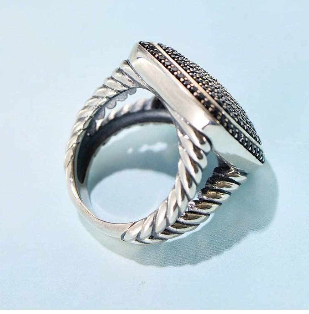 Anillo Retro S925 Plata Precisión Cuadrado Circón Anillo Trenzado Anillo Femeninonegro, 54mm