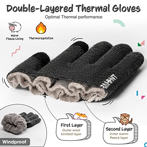 Image of Rahhint Kids Winter Gloves for Boys Girls Children Toddler Thermal Wool Knit Gloves with Insulated Fleece Lining Keep Hand Warm Gift