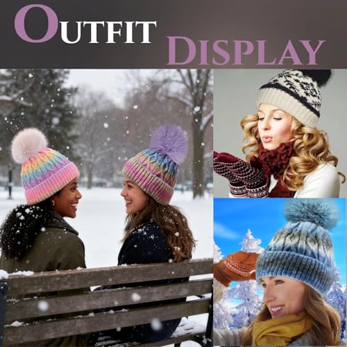 Women's Winter Beanie Hat -Cashmere Inner Layer Chunky Knit Pom-Pom Stocking Cap for Girls Cold Weather2