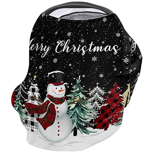 Nursing Cover for Breastfeeding Scarf, Christmas Snowman Check Xmas Tree Snowflake Black Baby Car Covers Super Soft Multi Use for Canopy Shopping Cart Cover Blanket Stroller Cover