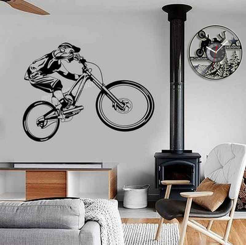 Smotly Vinyl-Wanduhr, Mountainbike, Extremsport-Thema, analoge Uhr, als Geschenk für diejenigen, die Sport lieben