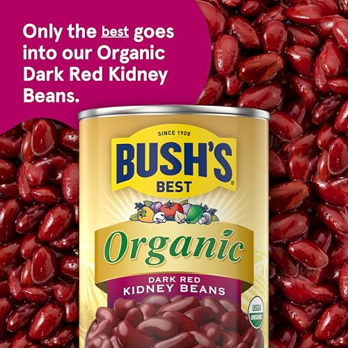 Image of Bush's Best Organic Dark Red Kidney Beans, 15 oz, (Pack of 12) | Canned, Source of Plant Based Protein and Fiber, Low Fat, Gluten Free