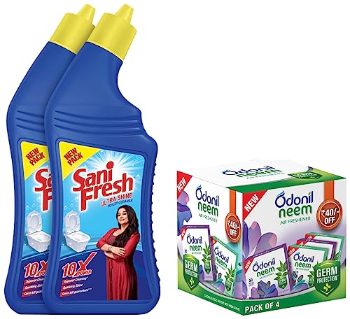 Image of Sanifresh Toilet Cleaner, 1L (pack of 2) Odonil Bathroom Air Freshener Neem Mixed Fragrances Blocks 192g (48g, Pack of 4)