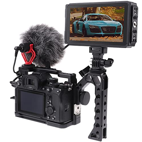 Image of Camera Cage for Sony A7 IV A7S III DSLR Camera with Quick Release 1 /4 inches 3 /8 inches Screw and Cold Shoe Expansion Microphone Monitor Fill Light, Black