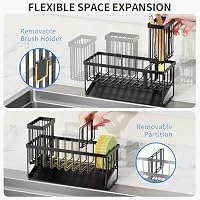 Cisily Sink Caddy Sponge Holder for Kitchen with Brush Holder and Stainless Steel Self Drain Tray, Rustproof Kitchen Sink Organizer for Sponge, Soap Dispenser Storage Accessories — image 3