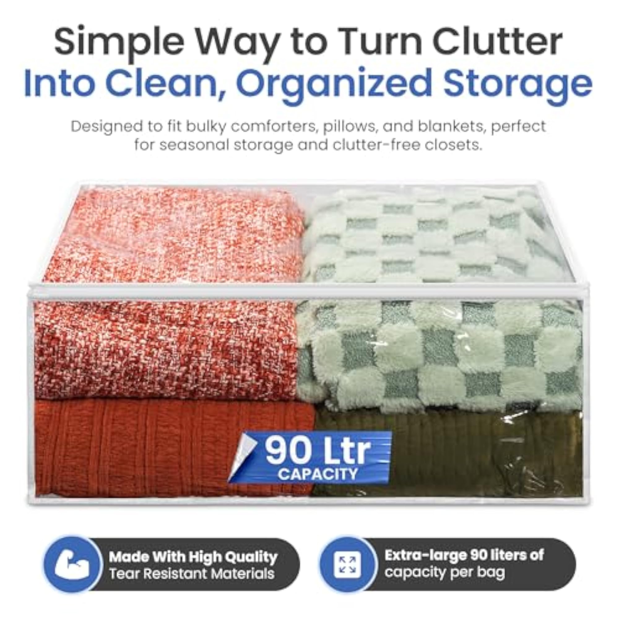 Zippered Large Clear Plastic Storage Bag for Blankets