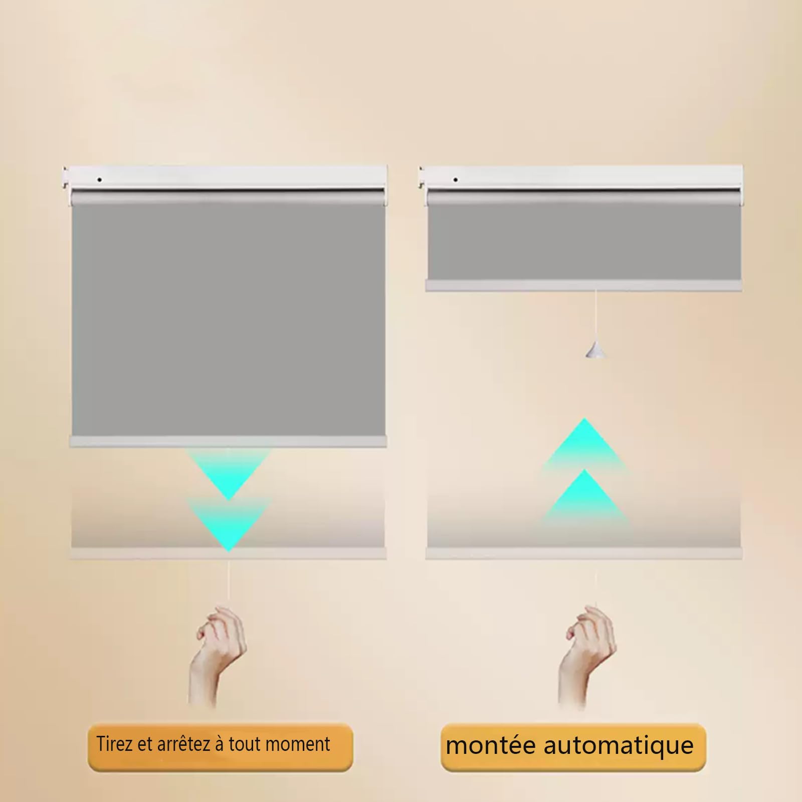 Persianas enrollables opacas inalámbricas, 100% bloqueo de luz, aislamiento térmico, persianas automáticas con resorte para el hogar y la oficina, tamaño personalizado, 120 x 160 cm, fácil instalación