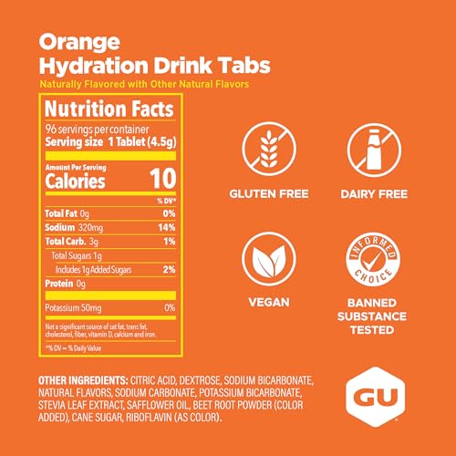 Image of GU Energy Hydration Electrolyte Drink Tablets, Enhanced Endurance Sports Drink for Running, Cycling, Triathlon, 4-Count (48 Servings), Orange