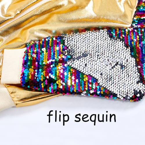 Image of Boys Sequin Jackets Flip Sparkle Sleeve Bomber Varsity Kids Glitter Birthday Jacket Coat Leather Shiny Boy Clothes