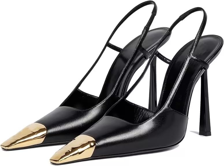 Vertundy Slingback Heels for Women Metal Pointed Toe Stiletto High Heel Pumps Slip On Shoes