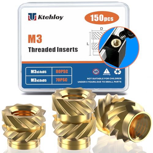 Image of 150Pcs M3 Threaded Inserts, M3 Female Thread Metric Knurled Nuts Assortment Kit, Brass Heat Set Insert for Plastic and 3D Printing Components (M3x4x5, M3x6x5)