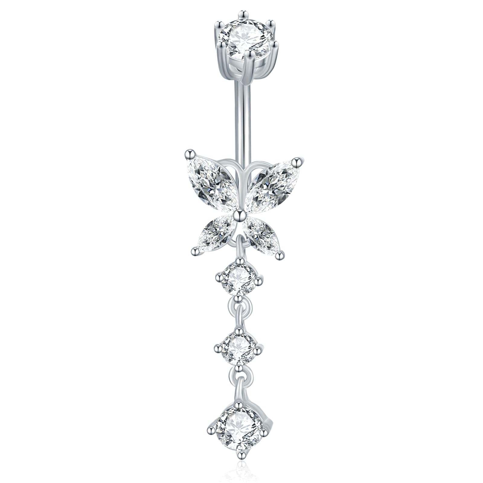 SILBERTALE Piercing para ombligo de plata de ley con circonita cúbica, curvado, 10 mm, para mujeres y hombres