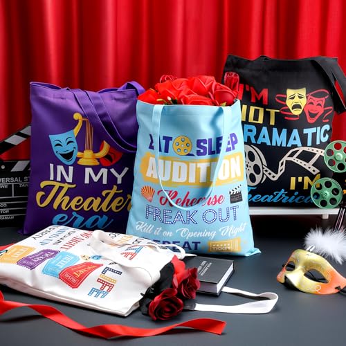 Image of Paterr 4 Pack Theater Tote Bags Gift for Drama Actors and Students,Theatre