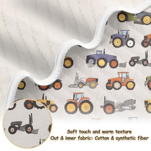 Image of Swaddle Blanket for Boys Girls Soft Swaddle Blanket for Infant Toddler 30X40in Cartoon Pattern of Tractors Muted Colors