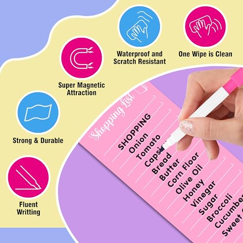 Image of Clickedin Magnetic Shopping List Grocery Fridge Magnet, 10x24 cm Acrylic Board with Marker (Pink)