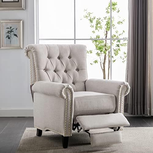 LuxyHoom Modern Large Recliner Chair, Linen Tufted Armchair Pushback Recliner with Rivet Roll Armrest,Comfy Indoor Lounge Chair for Living Room, Bedroom, Home Office (Tan)