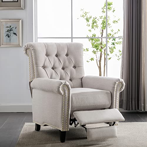 Luxyhoom Modern Large Recliner Chair, Linen Tufted Armchair Pushback Recliner With Rivet Roll Armrest,Comfy Indoor Lounge Chair For Living Room, Bedroom, Home Office (Tan) #TOP1