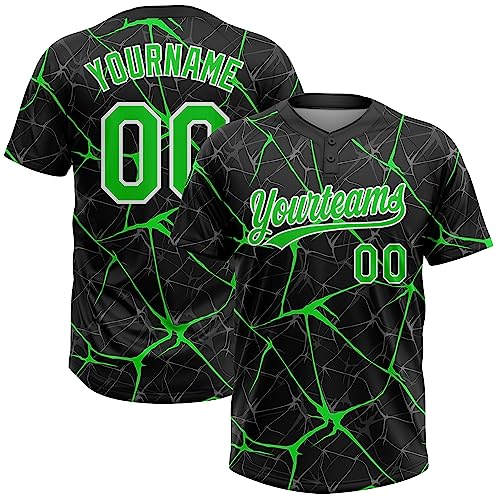 Custom Green Crack Designed Baseball Shirts Make Your Own Short Sleeve Button Up Softball Jerseys Personalized Cool Sports Team Sweatshirt with Stitched Text for Fishing Hiking Running Hunting