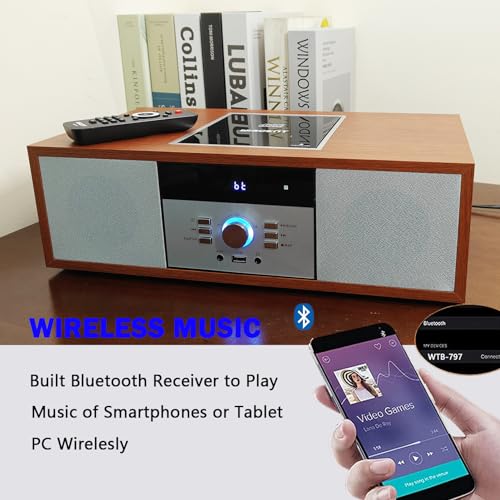 Wiscent WTB-797 Nostalgic Bluetooth Stereo System For Home, Wiscent Vintage Micro Hifi Systems Cd Player,With Bluetooth Audio Streaming,Fm Radio,Usb Port,Aux-In,Earphone Port thumb #3