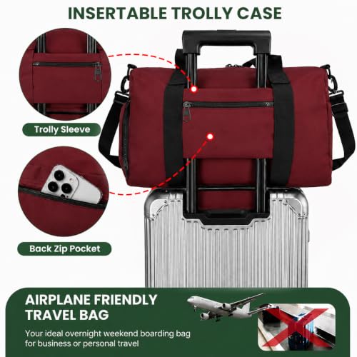 Image of Storite Travel Duffel Bag for Women & Men, Water-Resistant Nylon Weekender Bag with Adjustable Shoulder Strap, Lightweight Overnight Luggage Bag for Travel, Sports & Daily Use (Red Front Zip)