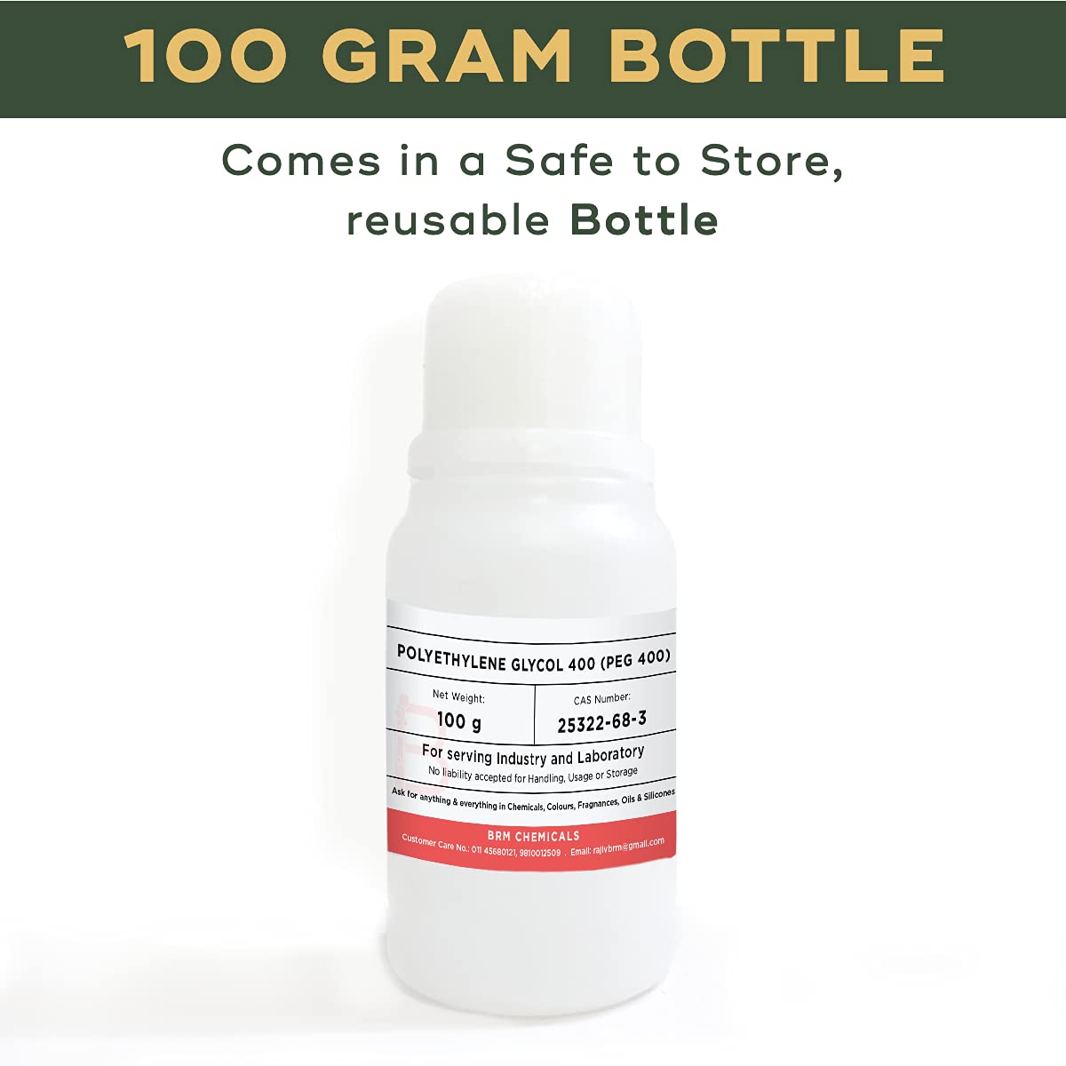 BRM Chemicals Polyethylene Glycol 400 Peg 400-100 G For Soap Making, Shampoo, Cosmetics, Moisturizer, Lotion Making, Domestic Use & Diy Personal Care For Face, Hair, Skin & Body (Pack Of 1) 4