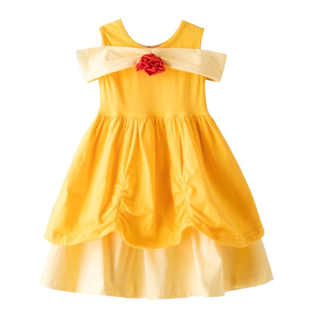 Lito Angels Princess Belle Fancy Dress Up for Girls Kids Halloween Costume Birthday Party Summer Cotton Outfit Age 18-24 Months, Style A