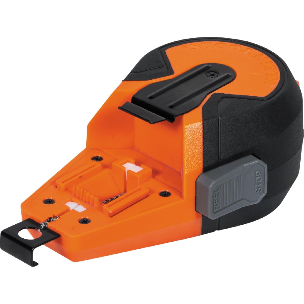 Klein Tools CHLK50R - Strumento per linea di gesso, bobina di gesso auto-retrattile, ricarica senza disordine, include 34 g di gesso rosso brillante