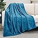 PAVILIA Premium Flannel Fleece Throw Blanket for Sofa Couch | Sea Blue Waffle Textured Soft Fuzzy Throw | Warm Cozy Microfiber | Lightweight, All Season Use | 50 x 60 Inches