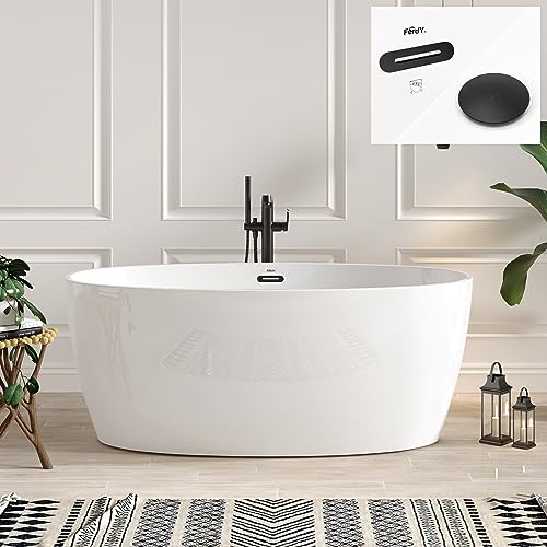 FerdY Tahiti 59" Acrylic Freestanding Bathtub, Elegant Oval Shape Soaking