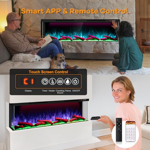Chimenea eléctrica 3 lados 50" con control y calentador miniatura 3