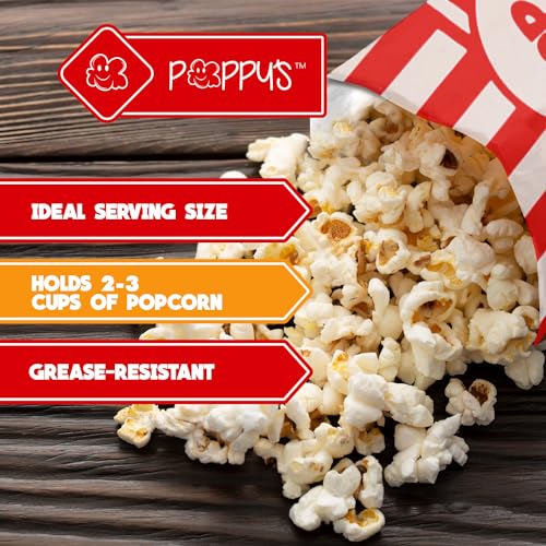 poppy39s paper popcorn bags - 200 1oz concession-grade bags popcorn machine accessories for popcorn bars movie nights concessions