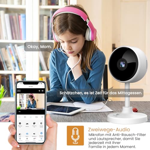 litokam Little elf Überwachungskamera, Babyphone mit Kamera mit Bewegungserkennung, Nachtsicht, Zwei-Wege-Audio, Kamera Überwachung Innen für Hunde, Haustierkamera mit App Kompatibel Alexa