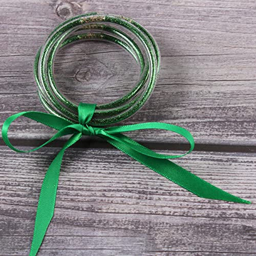 Caiyao Lightweight Colorful Glitter Jelly Beads Filled Bangles Stackable Silicone Bracelets with Bowknot Set Cute Lovely Sparkling Jewelry for Women2