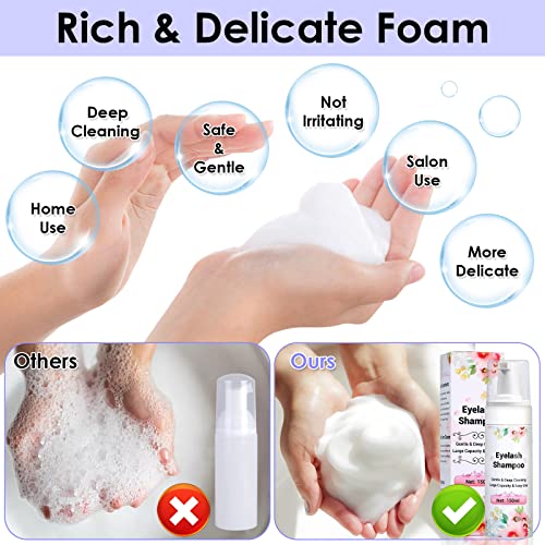 150ml/ 5.07 fl. oz Eyelash Extension Cleanser with Eyelash Fan Dryer, Lash Shampoo for Extension with Makeup Remover Pad Cleaning Brush, Paraben Sulfate Free Eyelash Shampoo for Salon Home Use - Thumbnail 6